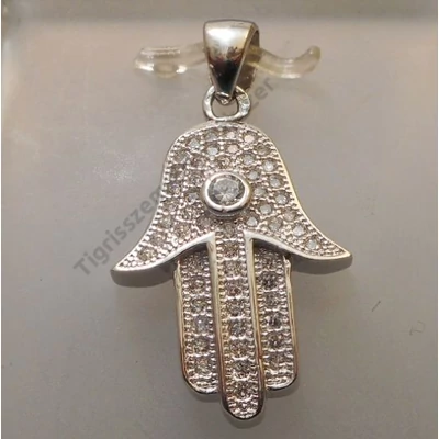 Ezüst medál  FATIME KEZE,swarovski kristállyal