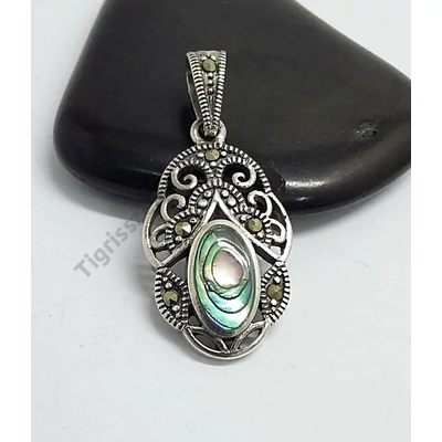 Ezüst medál páva kagyló+markazit 