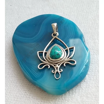 Ezüst LÓTUSZ medál rekonstruált türkiz kővel